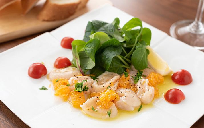 ホタテとオレンジのカルパッチョ