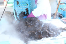 わかめをボイルしている様子